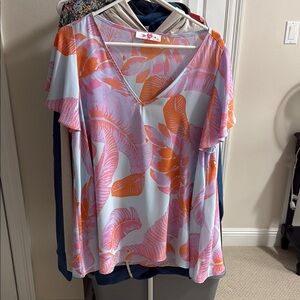 Buddy Love Pink and Orange Graphic Short Sleeve Blouse